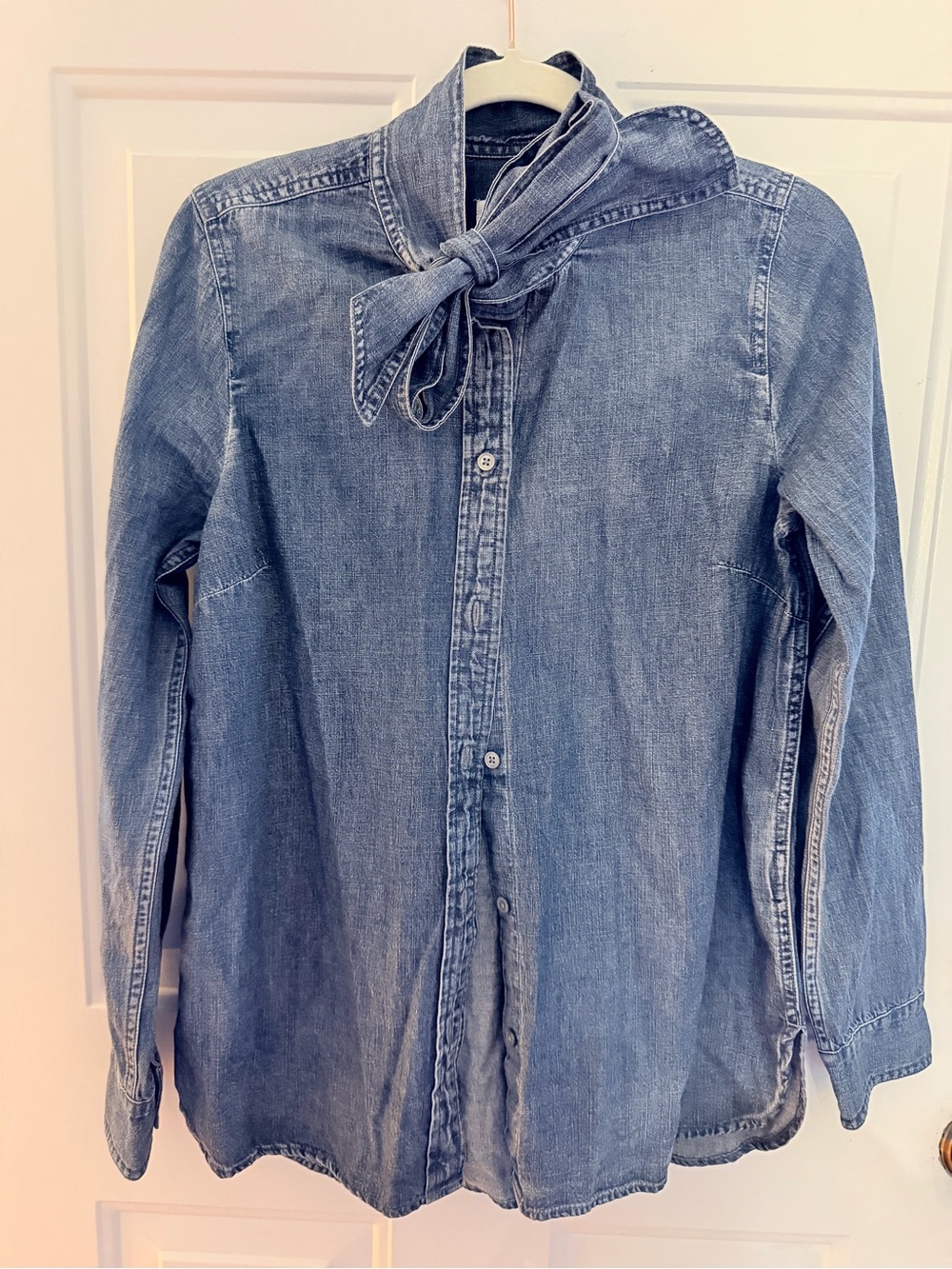 J. Crew Denim Button-Down Shirt with Neck Tie - Light Blue